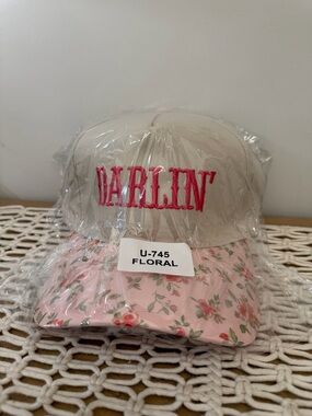 Zenana Outfitters "Darlin'" Floral Pink and Cream Baseball Cap